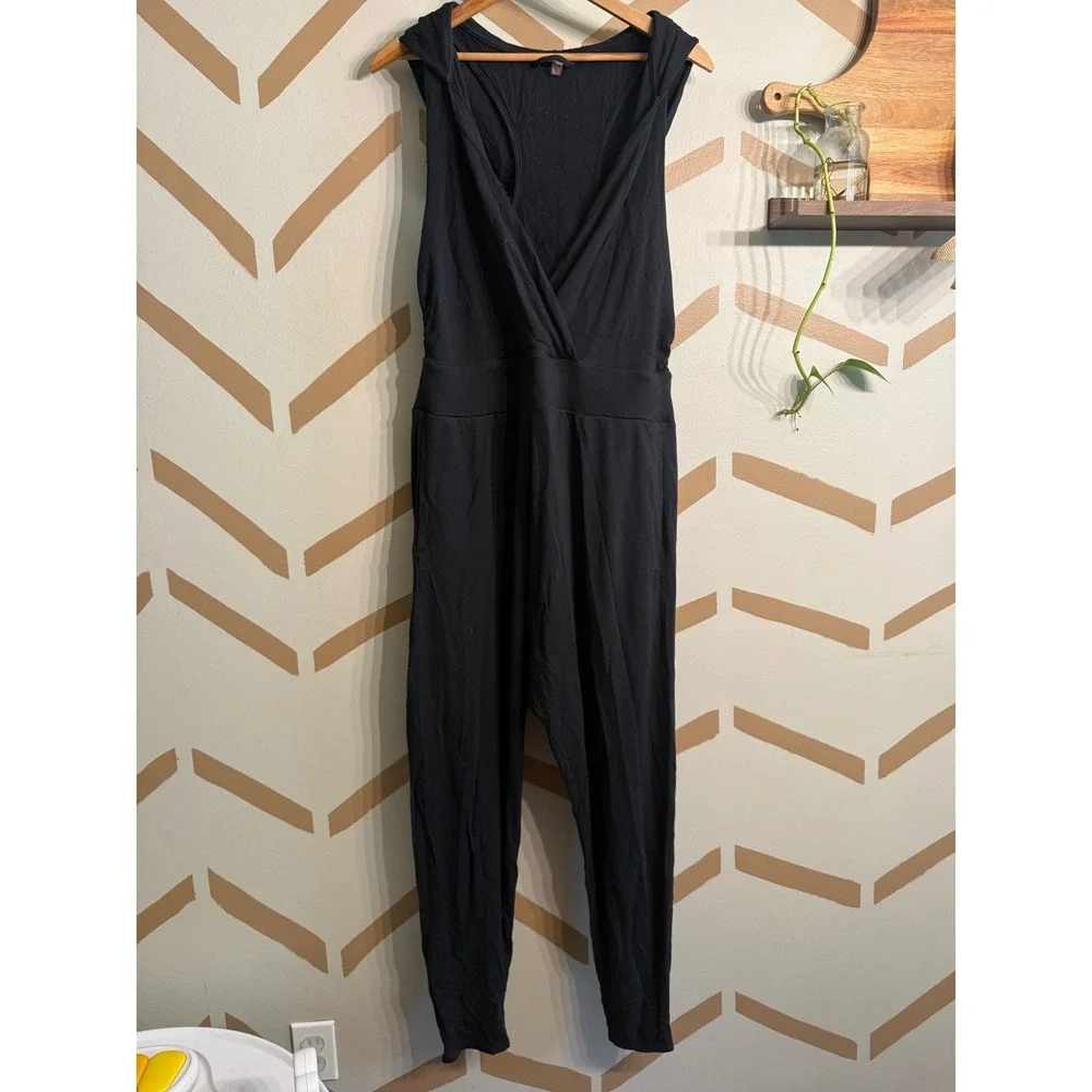 Free People Jumpsuit Womens Large Black Hooded FP Movement OB1777424 - Picture 1 of 5
